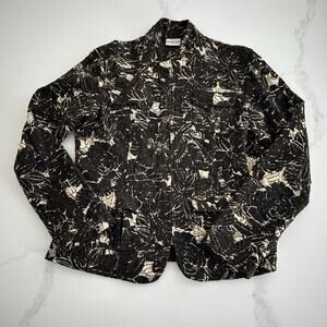 Chico's Jacket Womens Size 1 Brown Textured Embroidered Full Zip Blazer